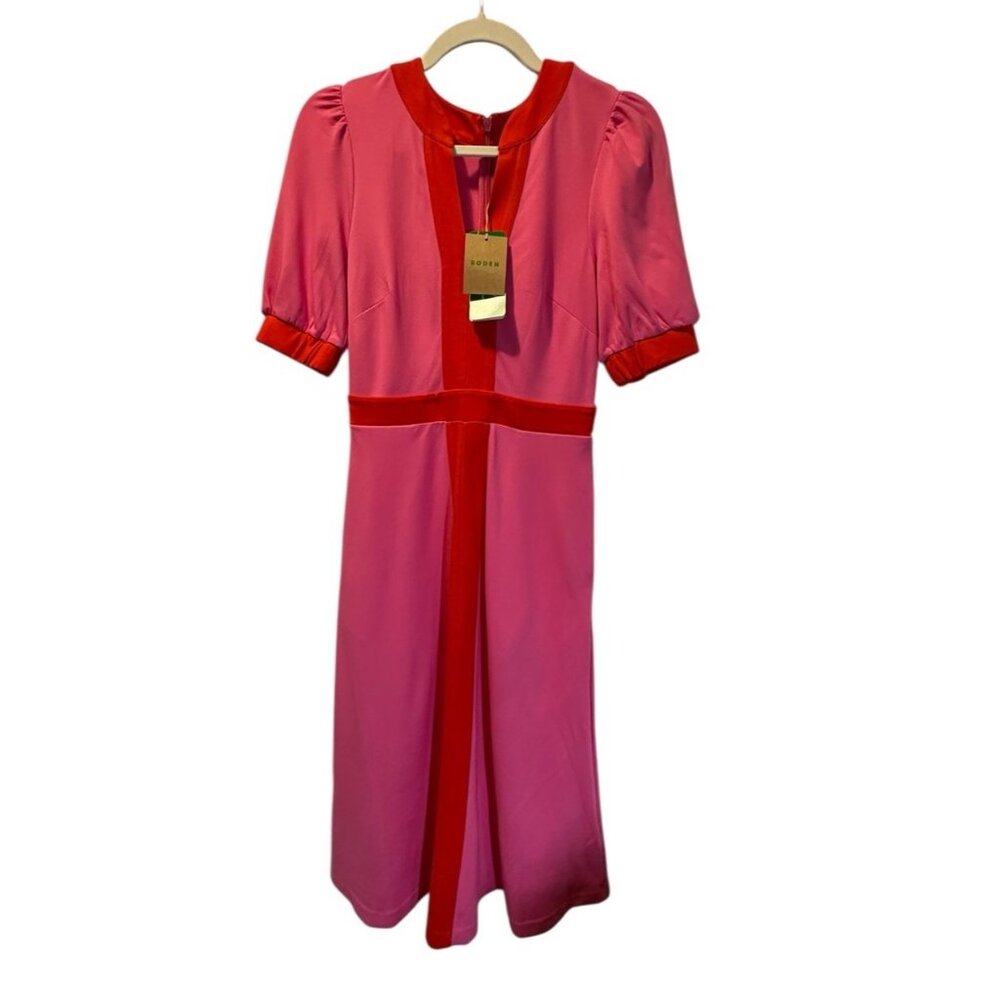 BODEN Petra Ponte Dress Sangria Sunset Color Block Sz 2 NEW Pink Midi - Picture 2 of 10